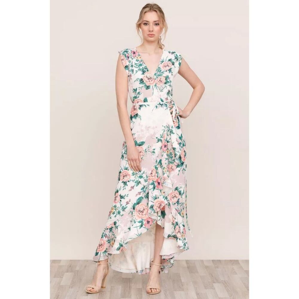 YUMI KIM Venezia Maxi Dress wrap ivory cream off white green pink floral print
